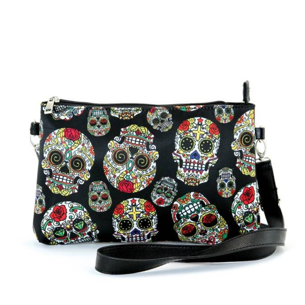 Sugar Skull Clutch Wristlet Bag